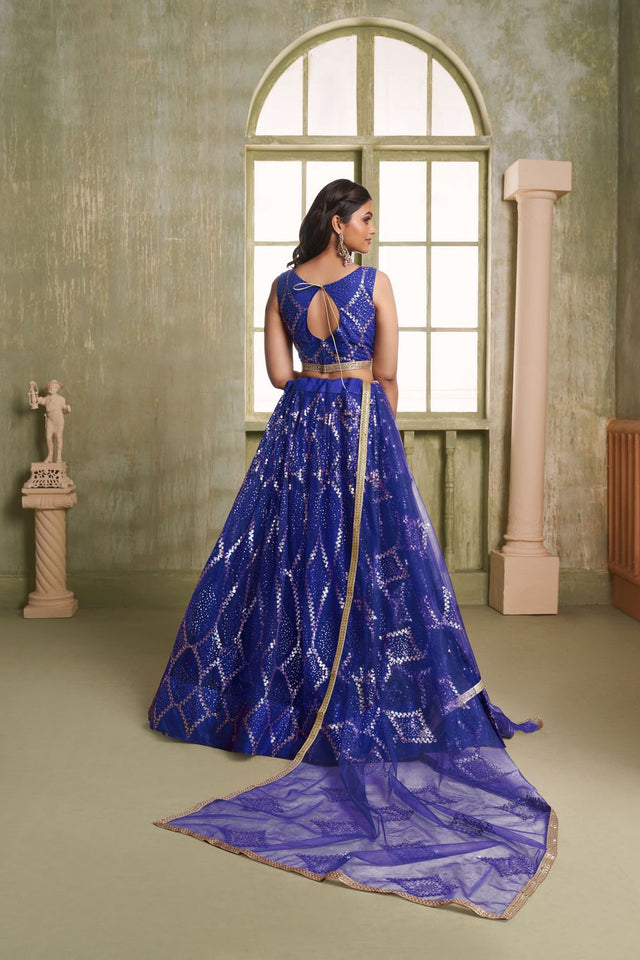 Royal Blue Sequin Net Lehenga (ACA8820)