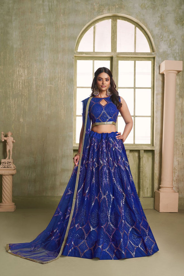 Royal Blue Sequin Net Lehenga (ACA8820)