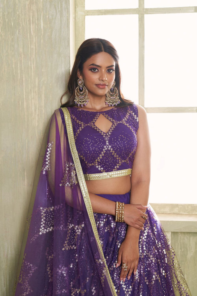 Purple Sequin Net Lehenga (ACA8823)