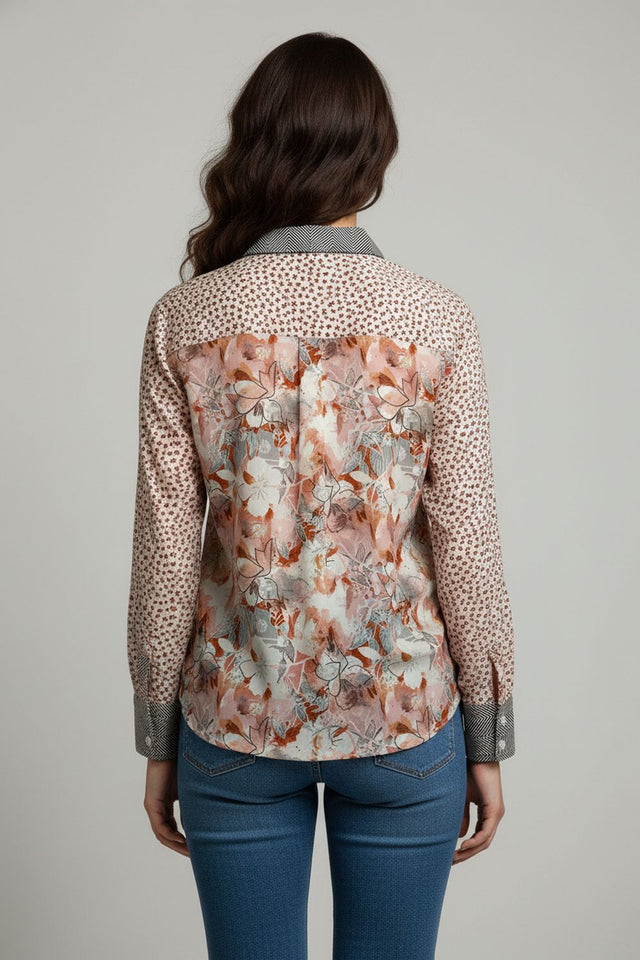 Grey Floral Printed Satin Shirt (ACA8825)
