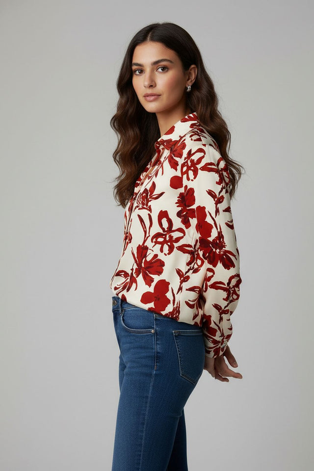 Rust Floral Printed Satin Shirt (ACA8828)