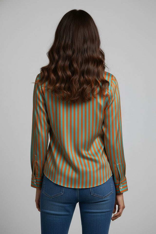 Green Striped Printed Satin Shirt (ACA8830)