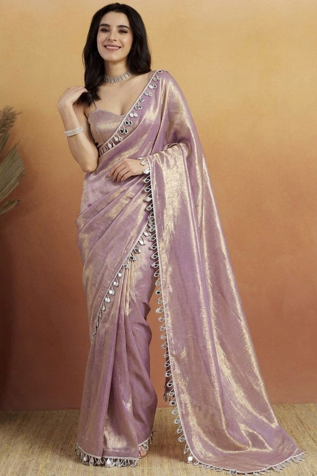 Purple Mirror with Lace Border Organza Ready to Wear Saree (ACA8844)