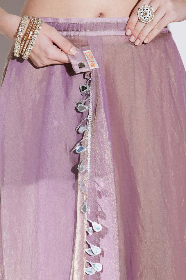 Purple Mirror with Lace Border Organza Ready to Wear Saree (ACA8844)