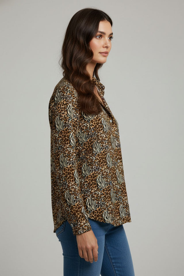 Brown Printed Crepe Shirt (ACA8871)