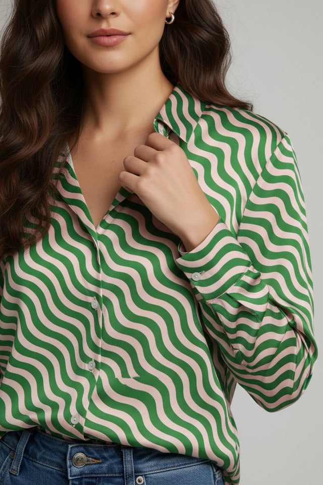 Green Printed Crepe Shirt (ACA8873)