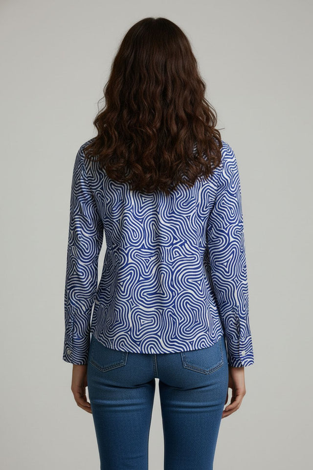 Blue Printed Crepe Shirt (ACA8874)