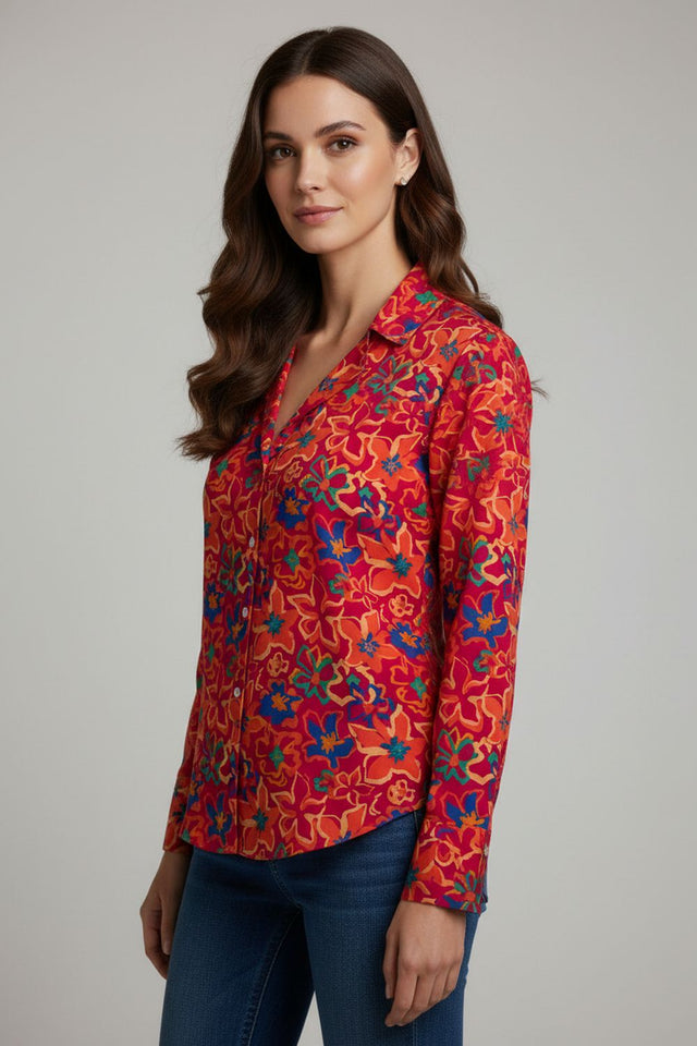 Multi Color Floral Printed Crepe Shirt (ACA8876)