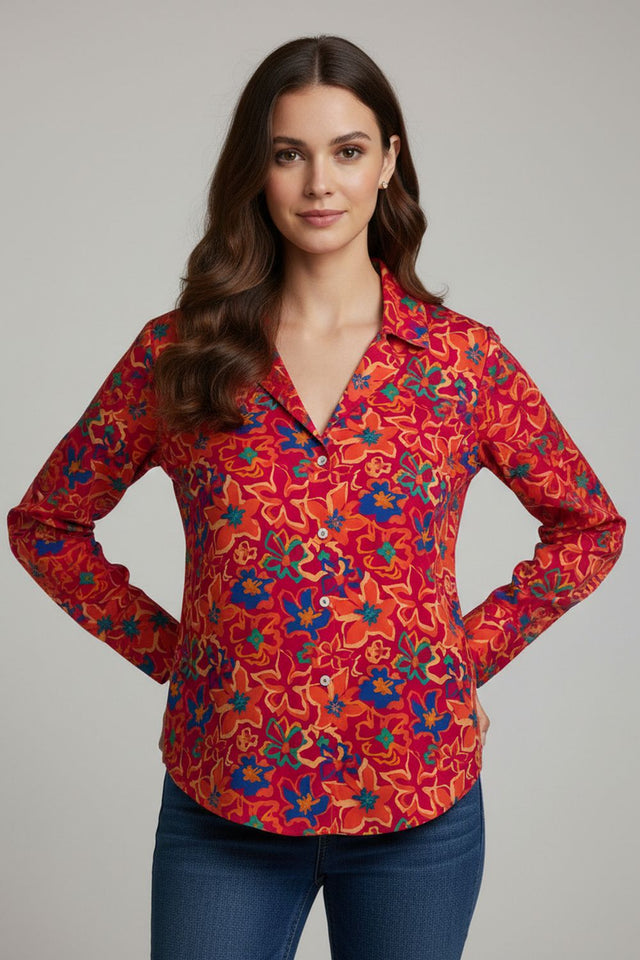 Multi Color Floral Printed Crepe Shirt (ACA8876)