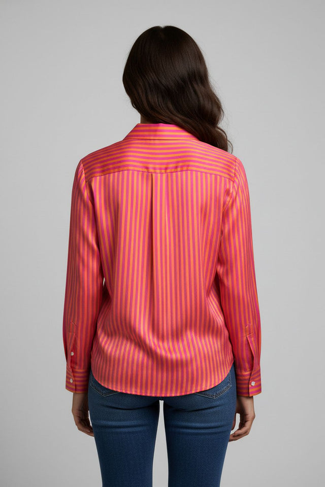 Orange Striped Printed Crepe Shirt (ACA8878)