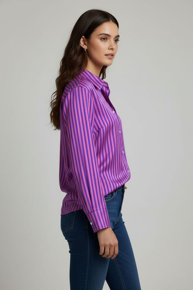 Purple Striped Printed Crepe Shirt (ACA8880)