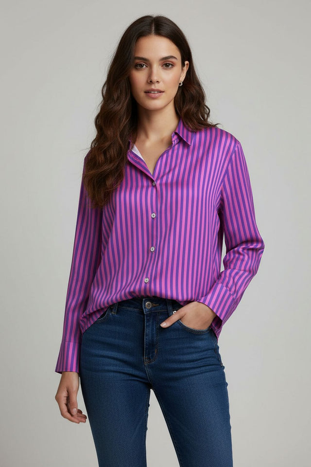 Purple Striped Printed Crepe Shirt (ACA8880)