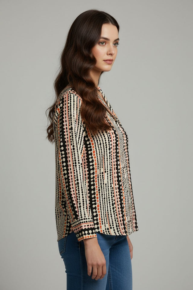 Black Printed Crepe Shirt (ACA8881)