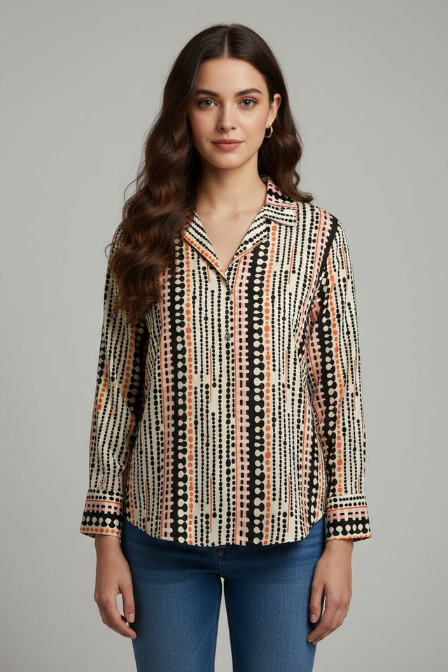 Black Printed Crepe Shirt (ACA8881)