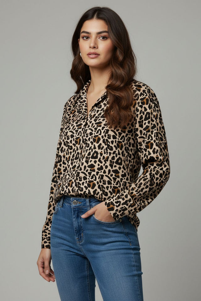 Black Printed Crepe Shirt (ACA8886)