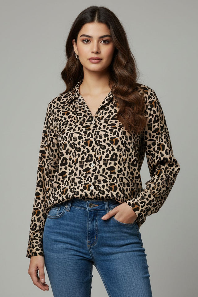 Black Printed Crepe Shirt (ACA8886)