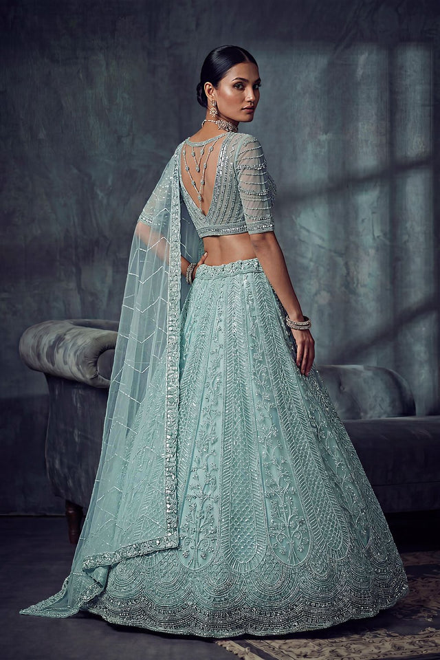 Blue Sequin with Embroidered Net Lehenga (ACA8889)