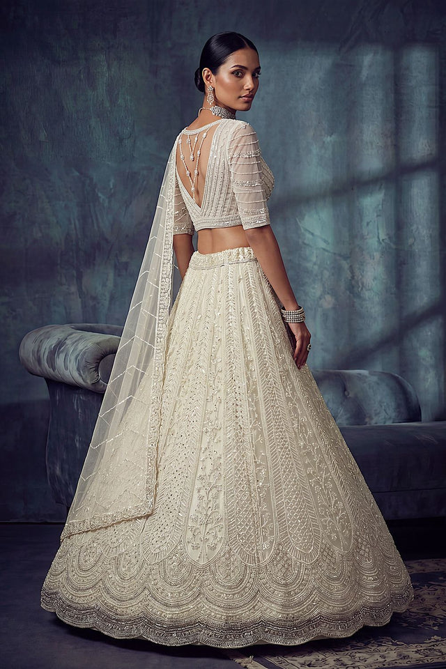 White Sequin with Embroidered Net Lehenga (ACA8890)