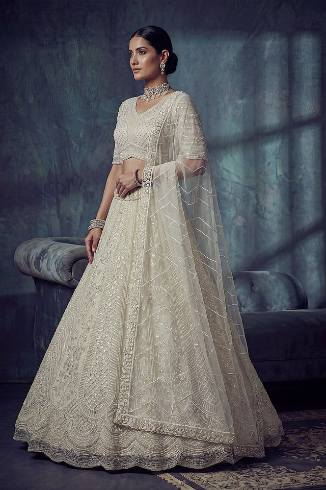 White Sequin with Embroidered Net Lehenga (ACA8890)