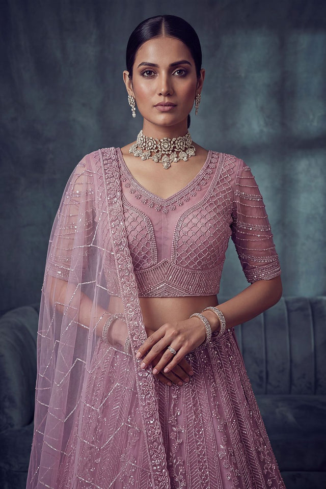 Pink Sequin with Embroidered Net Lehenga (ACA8891)