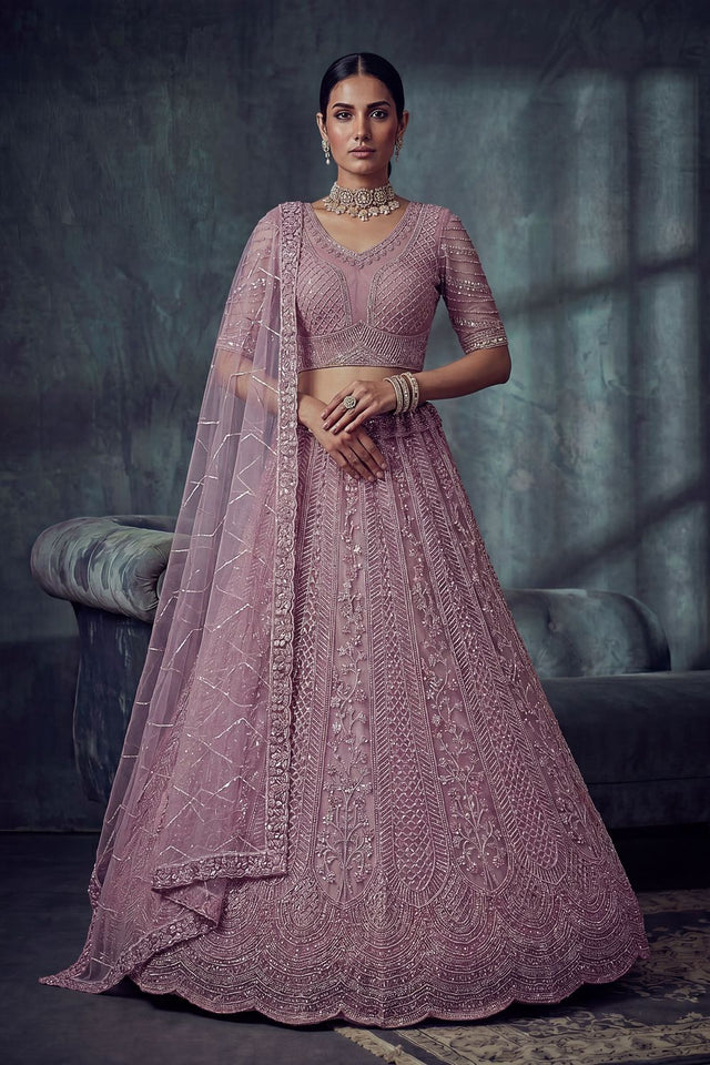 Pink Sequin with Embroidered Net Lehenga (ACA8891)