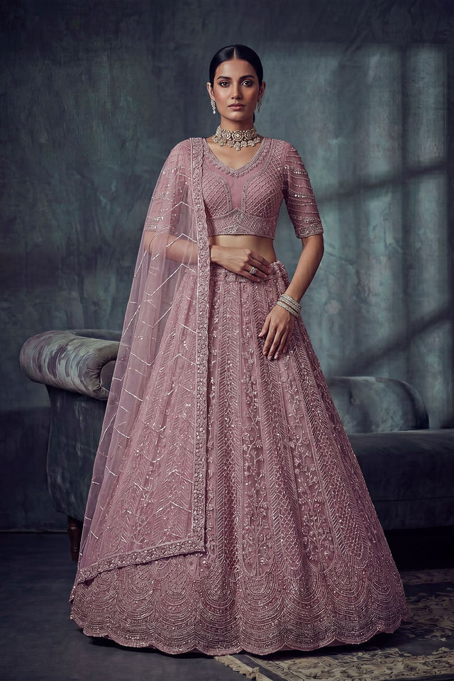 Pink Sequin with Embroidered Net Lehenga (ACA8891)