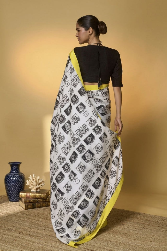 Black Printed Satin Ready to Wear Saree (ACA8896)