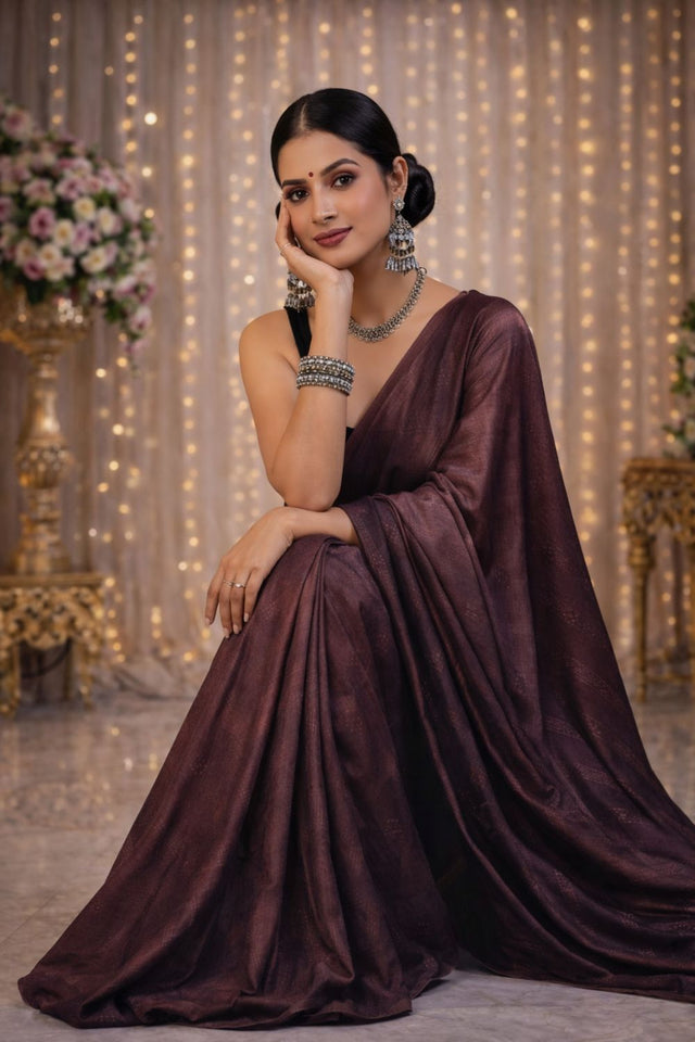 Brown Woven Chiffon Ready to Wear Saree (ACA8904)