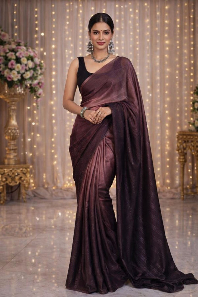 Brown Woven Chiffon Ready to Wear Saree (ACA8904)