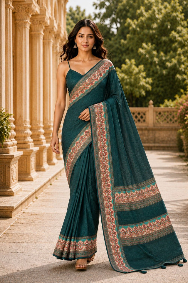 Green Digital Printed Chanderi Saree (ACA8913)