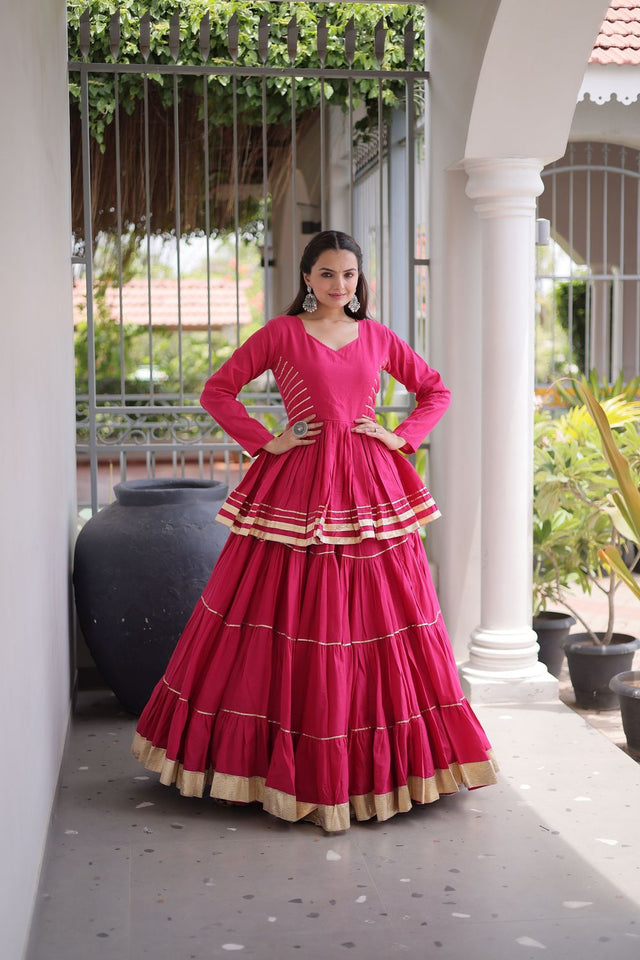 Pink Gota Patti Lace Work Cotton Lehenga (ACA8919)
