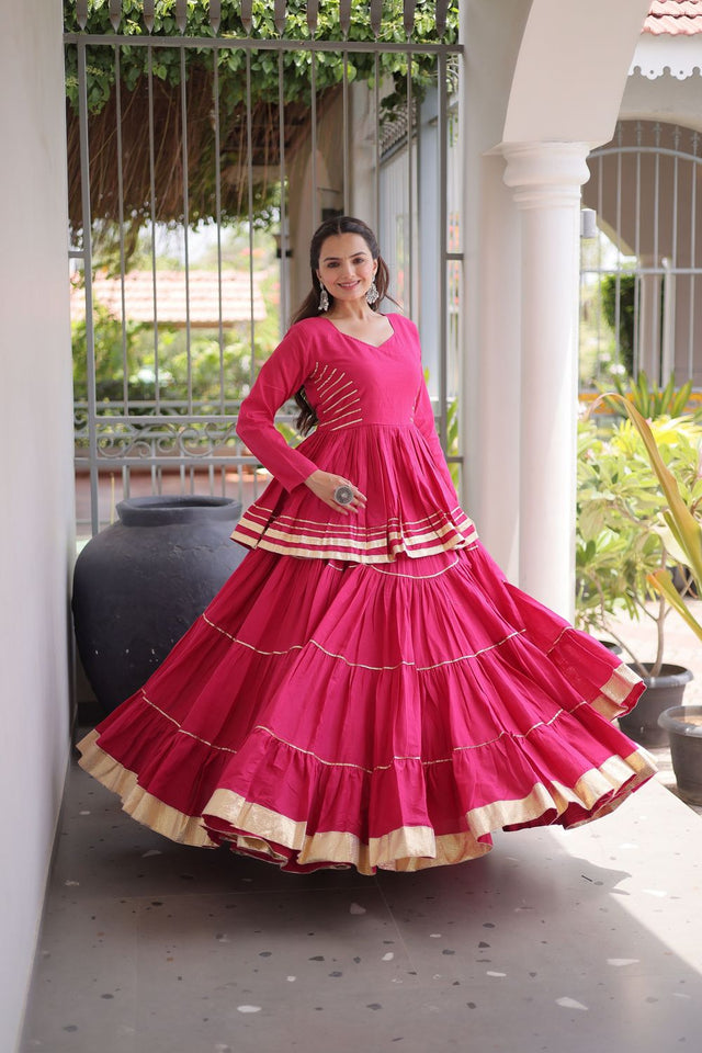 Pink Gota Patti Lace Work Cotton Lehenga (ACA8919)