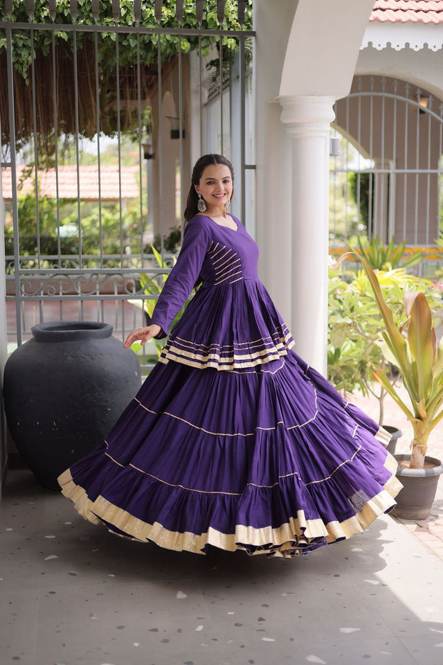 Purple Gota Patti Lace Work Cotton Lehenga (ACA8920)