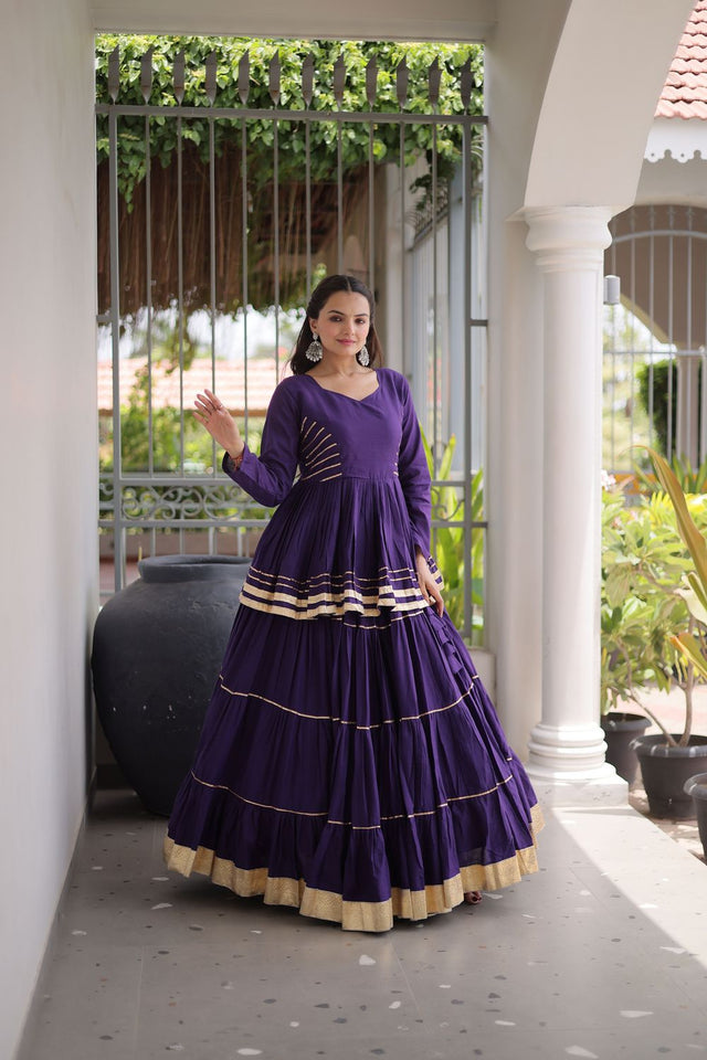 Purple Gota Patti Lace Work Cotton Lehenga (ACA8920)
