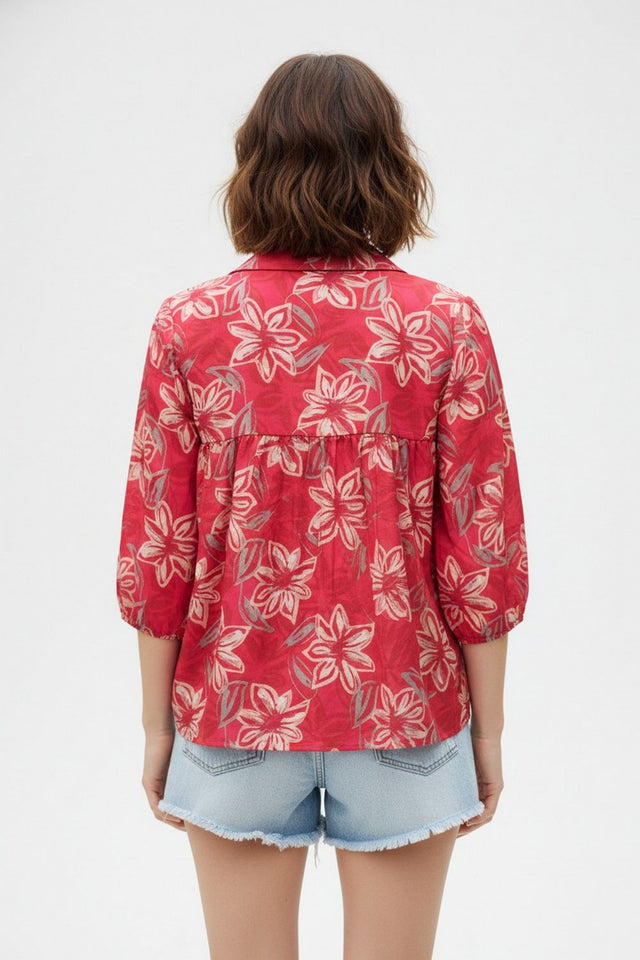 Pink Floral Printed Crepe Top (ACA8924)