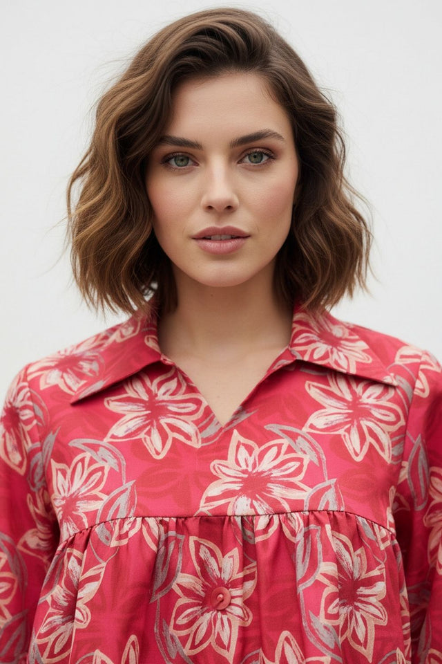 Pink Floral Printed Crepe Top (ACA8924)