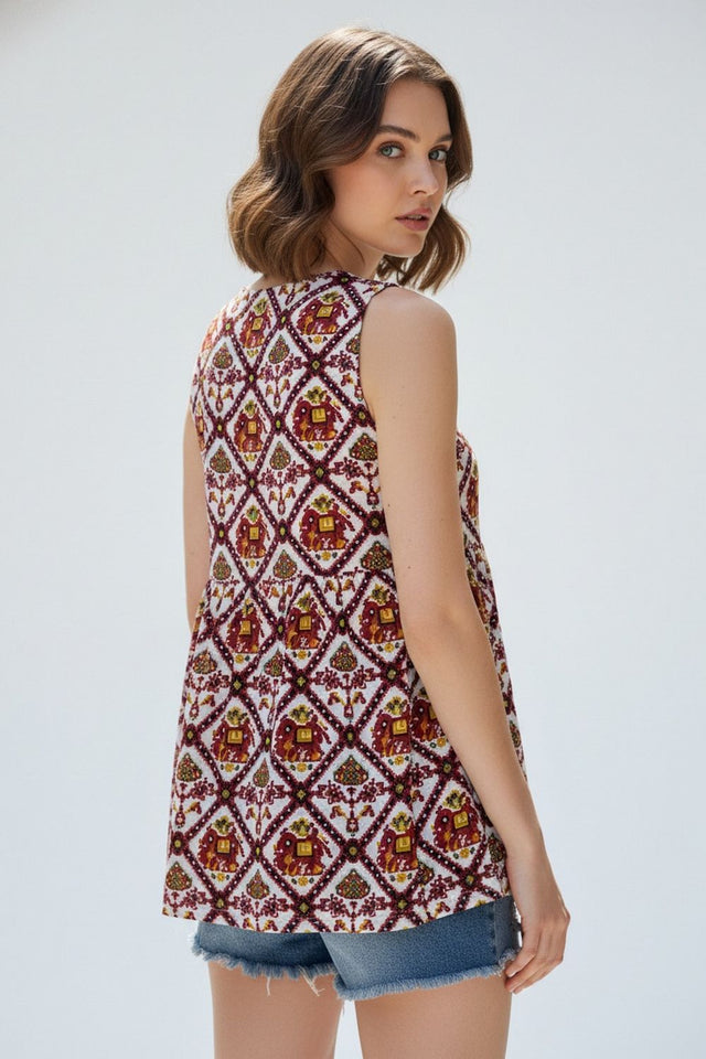 White Printed Cotton Top (ACA8925)