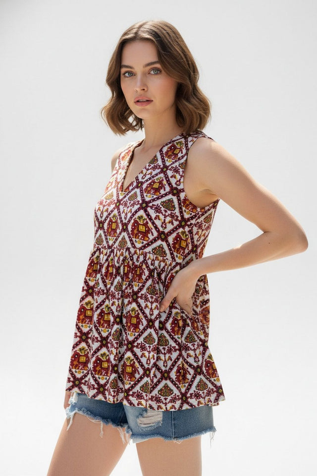 White Printed Cotton Top (ACA8925)