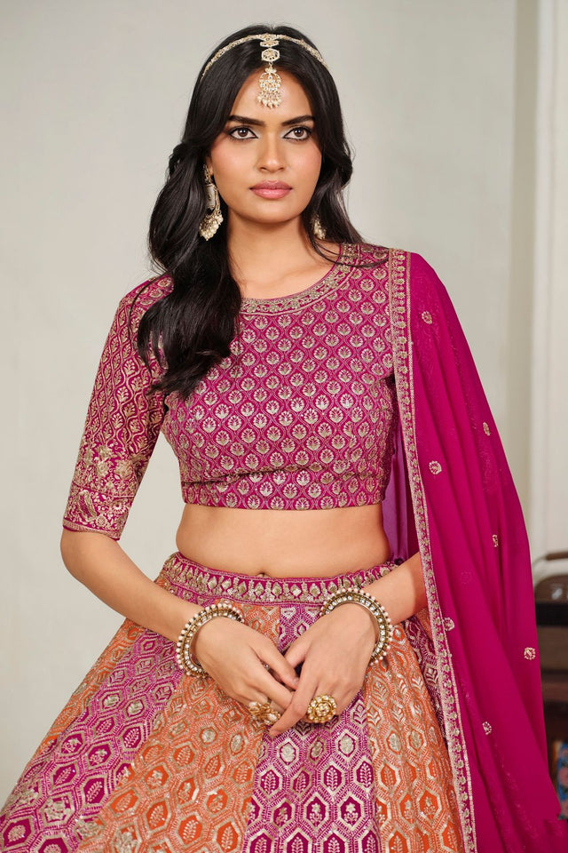 Pink Sequin with Embroidered Georgette Lehenga (ACA8932)
