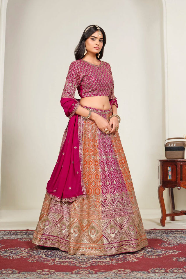Pink Sequin with Embroidered Georgette Lehenga (ACA8932)