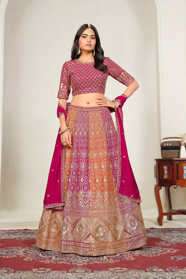 Pink Sequin with Embroidered Georgette Lehenga (ACA8932)
