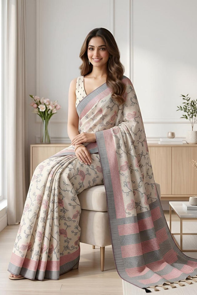 Black Floral Woven Cotton Silk Saree (ACA8934)