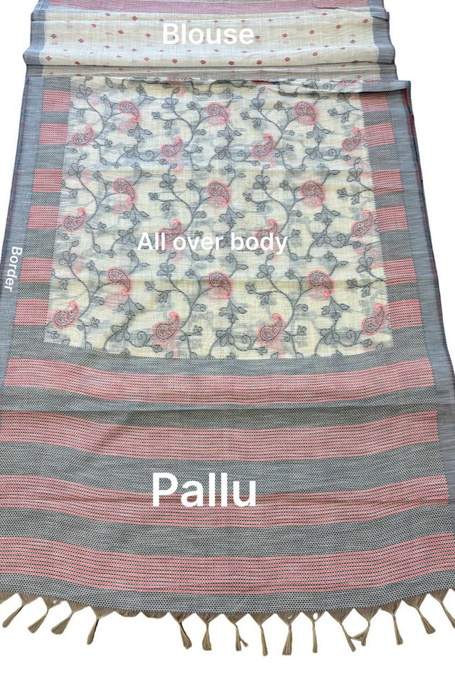 Black Floral Woven Cotton Silk Saree (ACA8934)