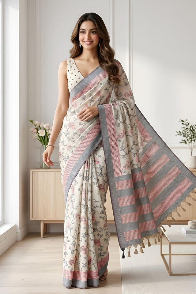 Black Floral Woven Cotton Silk Saree (ACA8934)