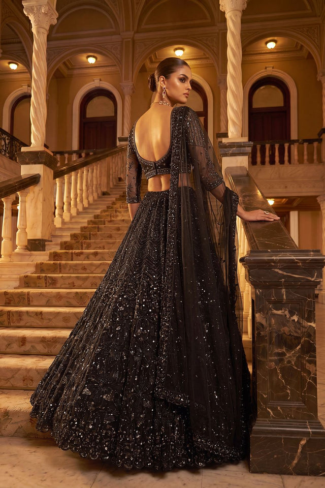 Black Sequin with Embroidered Net Lehenga (ACA8948)