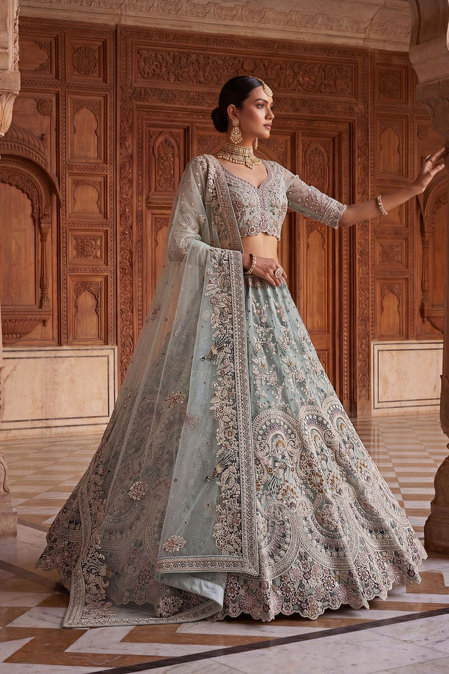 Blue Heavy Embroidered Net Lehenga (ACA8950)