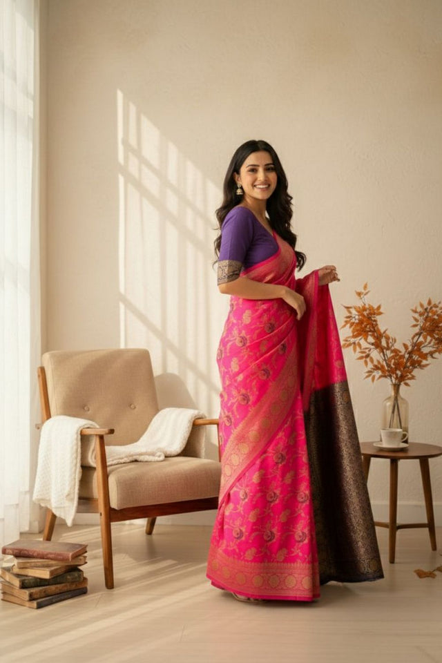 Pink Woven Art Silk Saree (ACA8958)