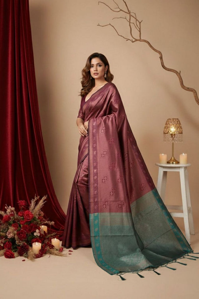 Maroon Woven Art Silk Saree (ACA8959)