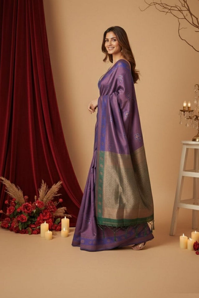 Purple Woven Art Silk Saree (ACA8960)