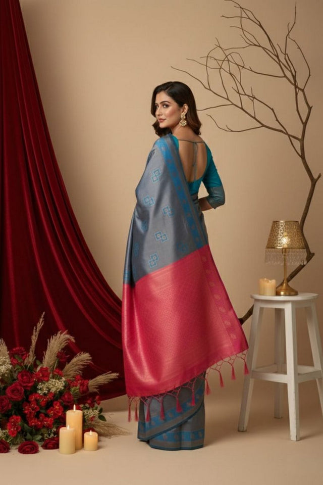 Turquoise Woven Art Silk Saree (ACA8961)